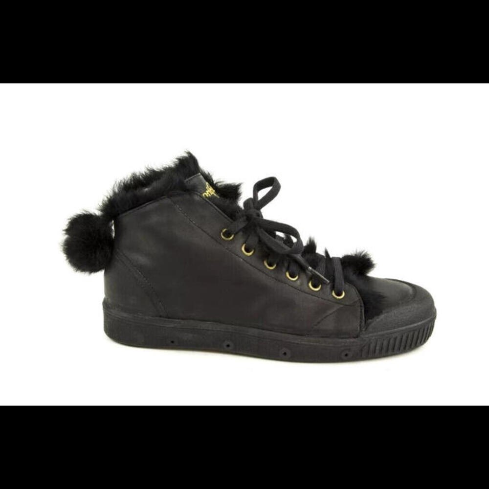 NEW SPRING COURT WOMENS B2 RABBIT W NOIR BLACK LEATHER & FUR LINING HIGH TOPS